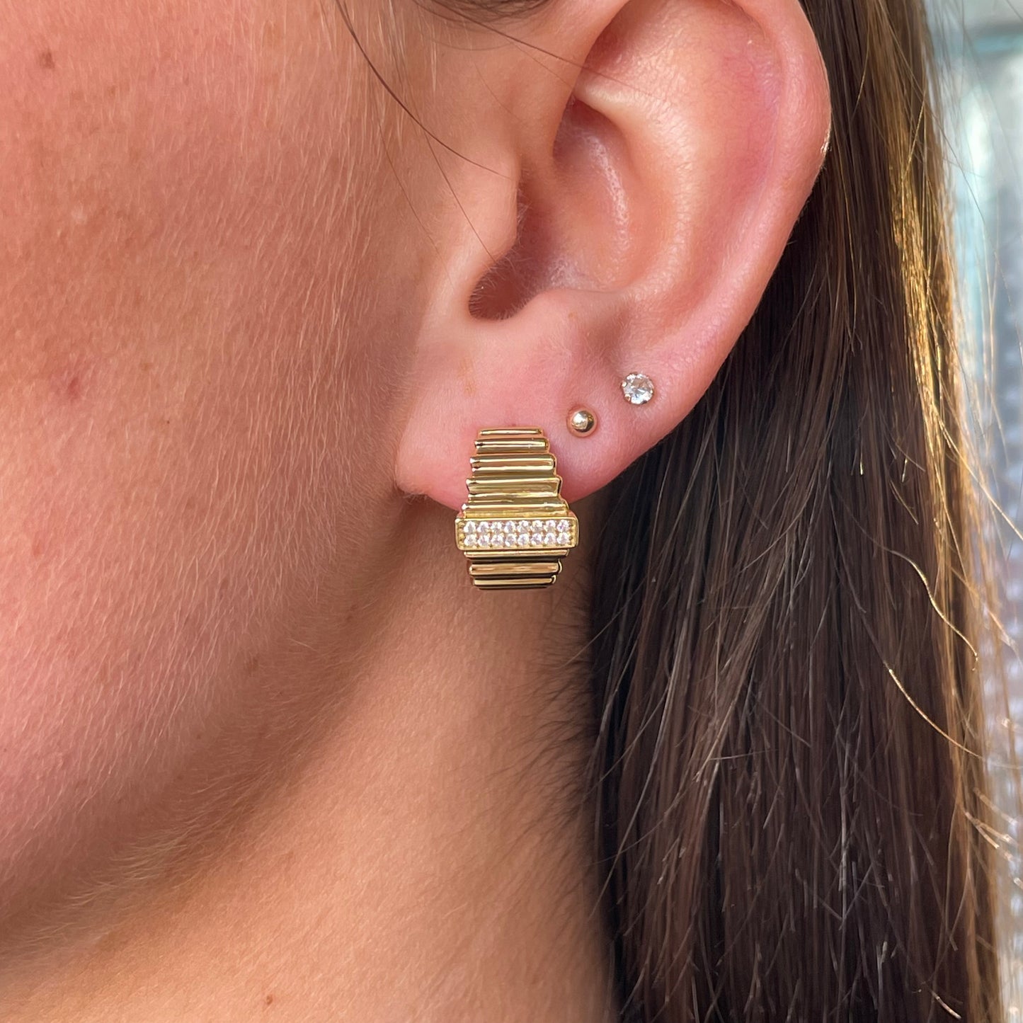 Sunshine CZ Bar Gadroon J Hoop Earrings - John Ross Jewellers