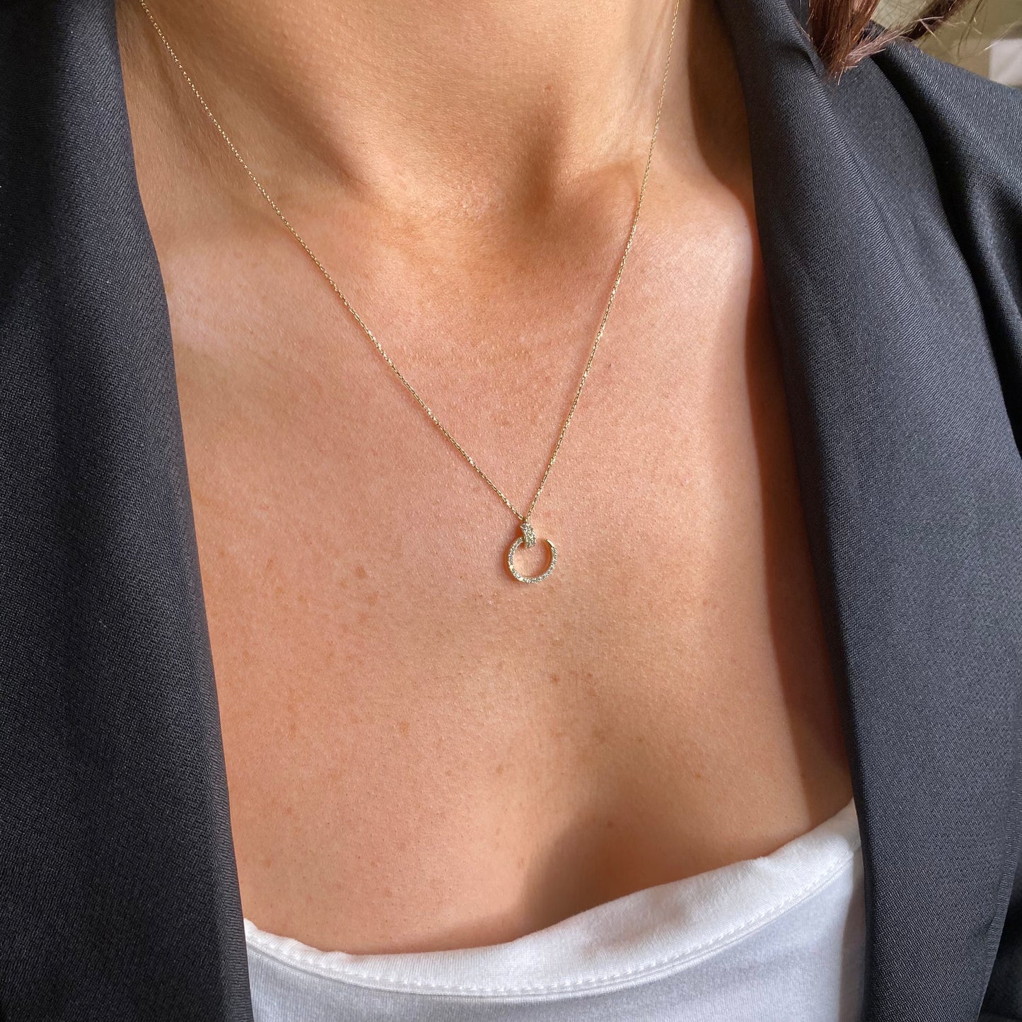 9ct Gold Pretty Diamond Nail Necklace - John Ross Jewellers