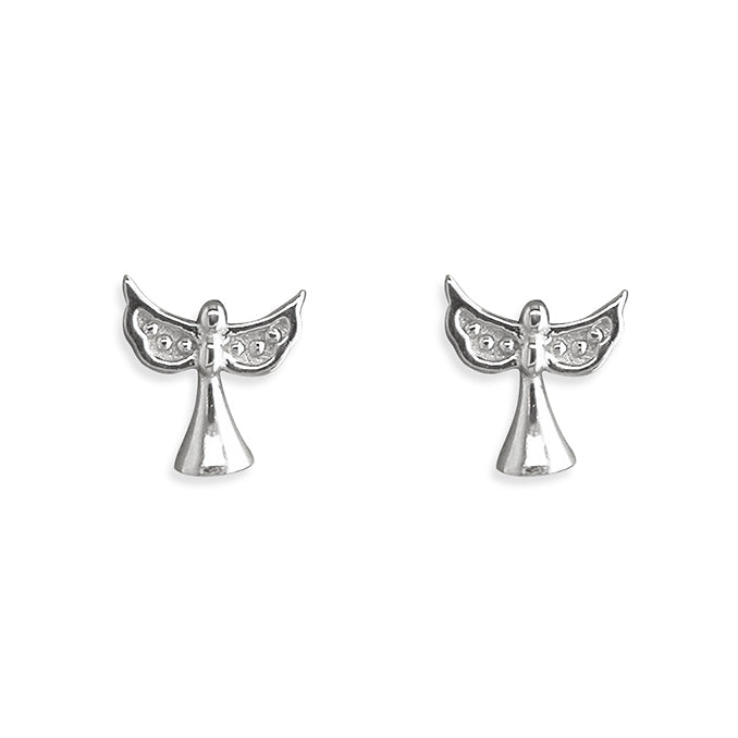 Small CME angel stud earrings for kids, featuring delicate angel designs on silver posts, ideal for young jewelry wearers.
