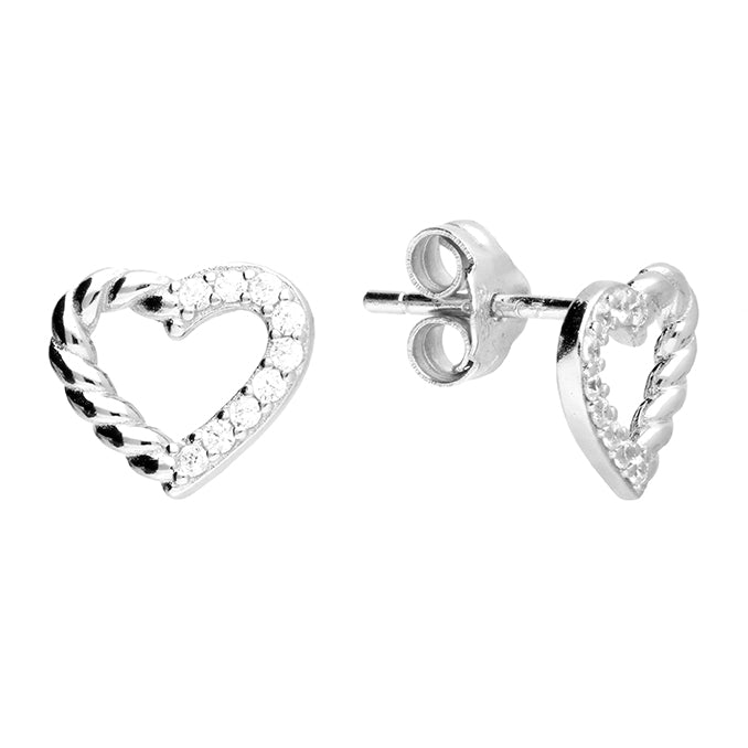 Silver CZ Braided Heart Stud Earrings - John Ross Jewellers