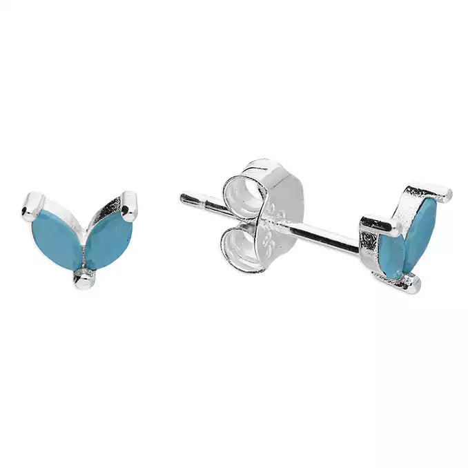 Silver Tiny Turquoise Petal Stud Earrings - John Ross Jewellers