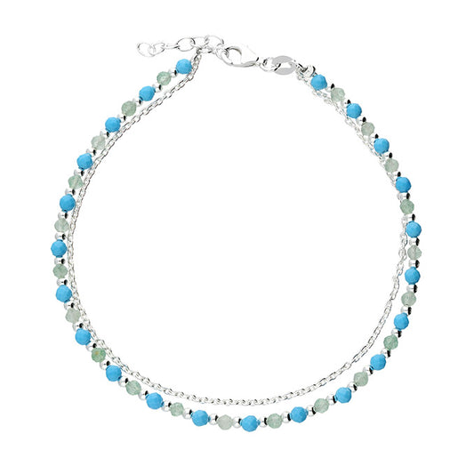 Silver Anklet - Dainty Natural Turquoise & Aventurine - John Ross Jewellers