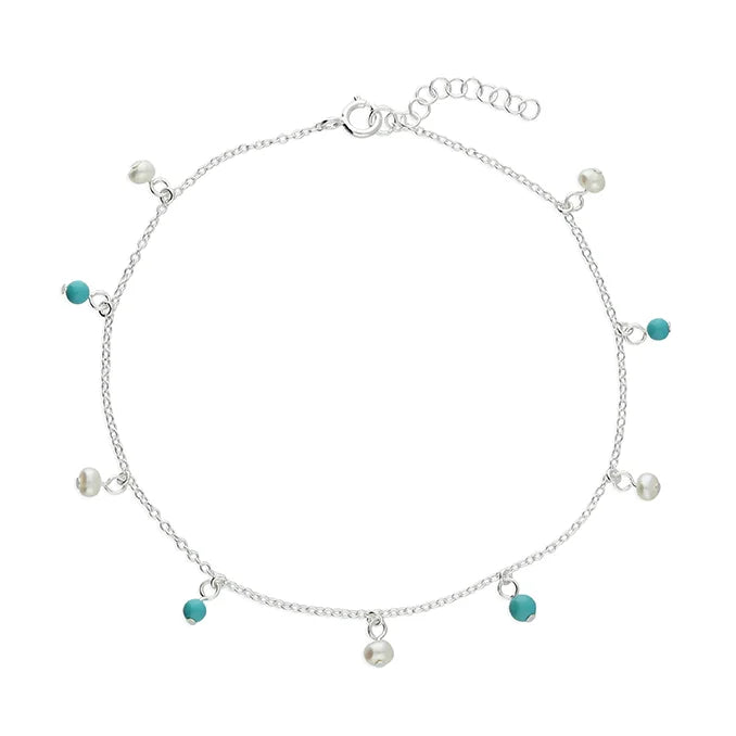 Silver Anklet - Turquoise & Freshwater Pearl - John Ross Jewellers