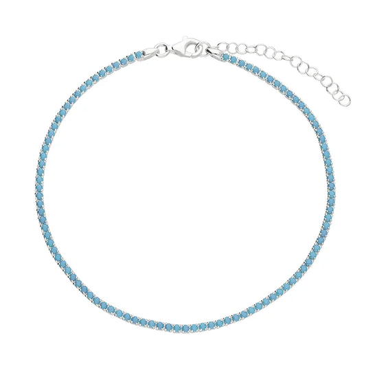 Silver Anklet - Turquoise Tennis
