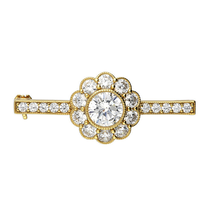 Sunshine CZ Flower Bar Brooch - John Ross Jewellers