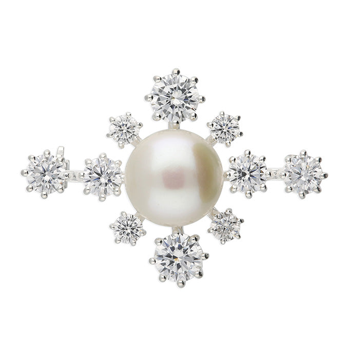 Silver Freshwater Pearl & CZ Brooch - John Ross Jewellers