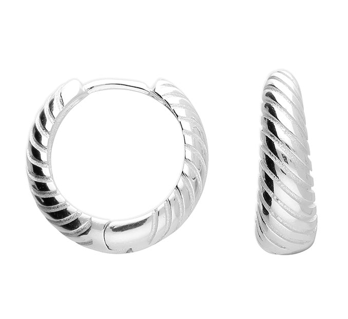 Silver Ribbed Creole Hoop Earrings - John Ross Jewellers