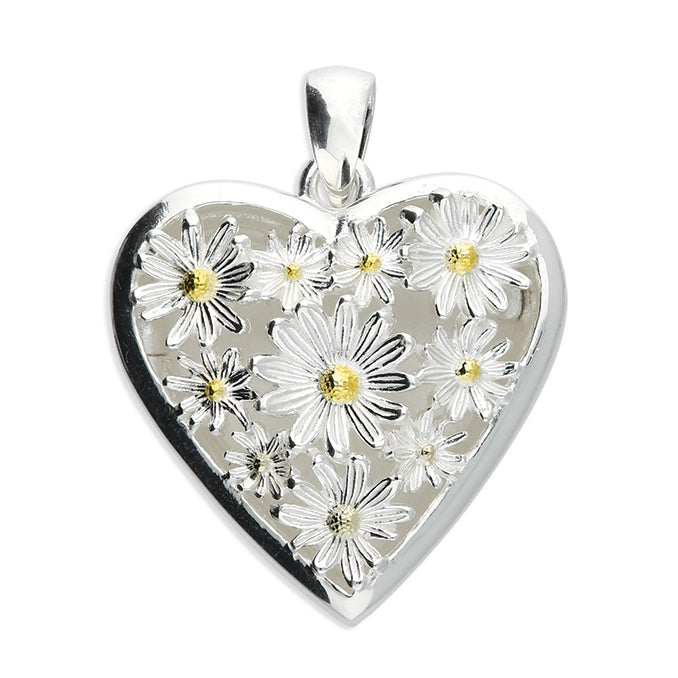 Silver Daisies Heart Locket & Chain | Plain - John Ross Jewellers