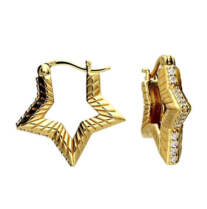 Sunshine Chunky Star CZ Hoop Earrings - John Ross Jewellers