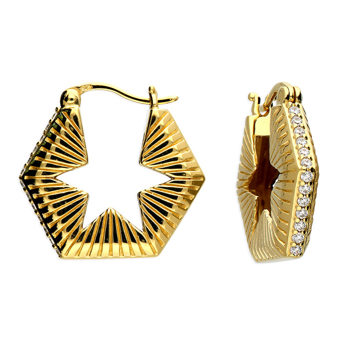 Sunshine Chunky Star Cut Out CZ Hoop Earrings - John Ross Jewellers