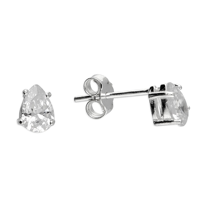 Silver Pear Cut CZ Stud Earrings