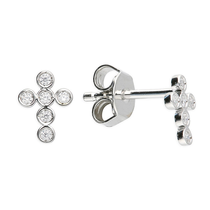 Silver CZ Cross Stud Earrings - John Ross Jewellers