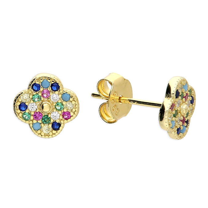Sunshine Sparkling CZ Quatrefoil Stud Earrings - John Ross Jewellers