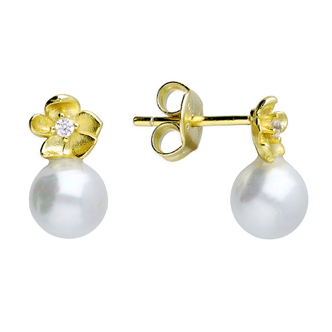 Sunshine Faux Pearl Flower Stud Earrings