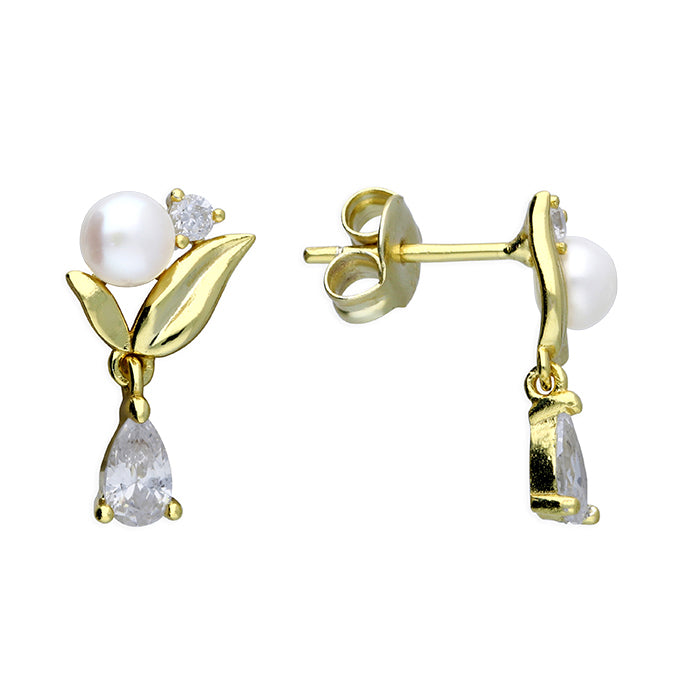 Sunshine Freshwater Pearl Leaf Drop Earrings