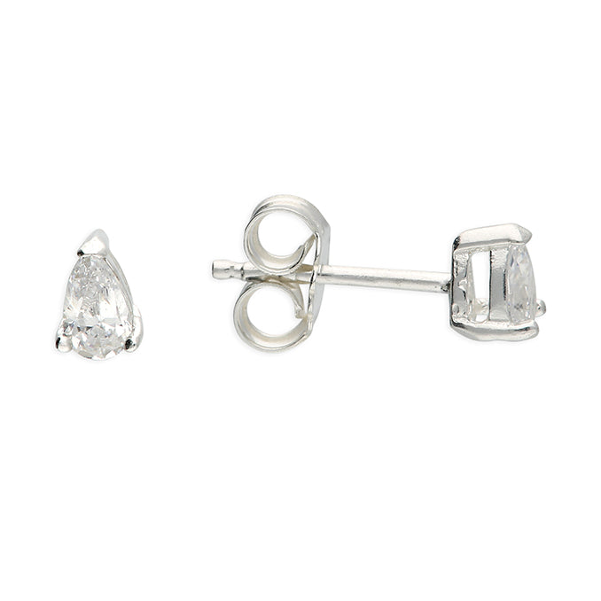 Silver Pear Cut CZ Stud Earrings