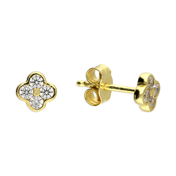 Sunshine CZ Quatrefoil Stud Earrings