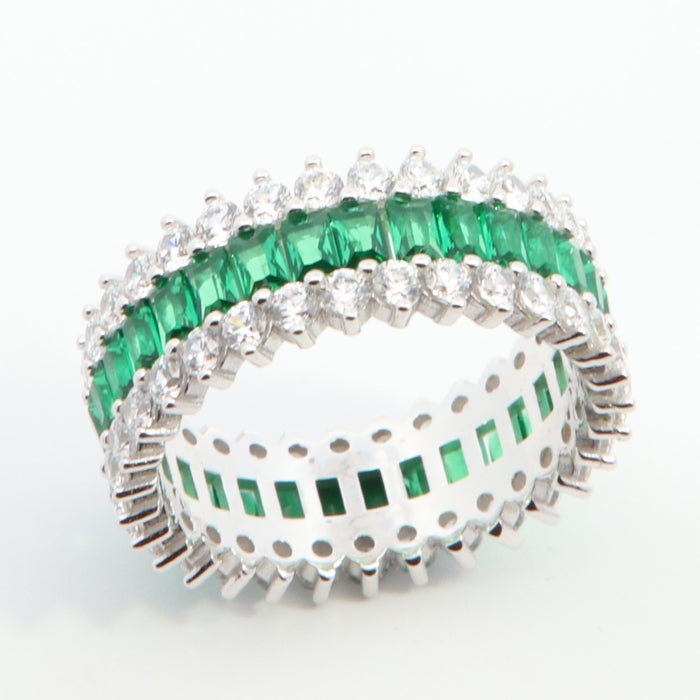 Silver Spikey Band Ring | Emerald Green - John Ross Jewellers