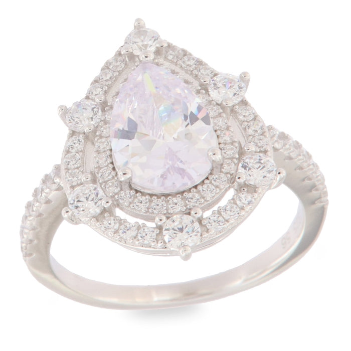 Silver Decorative Pear Halo Ring - John Ross Jewellers