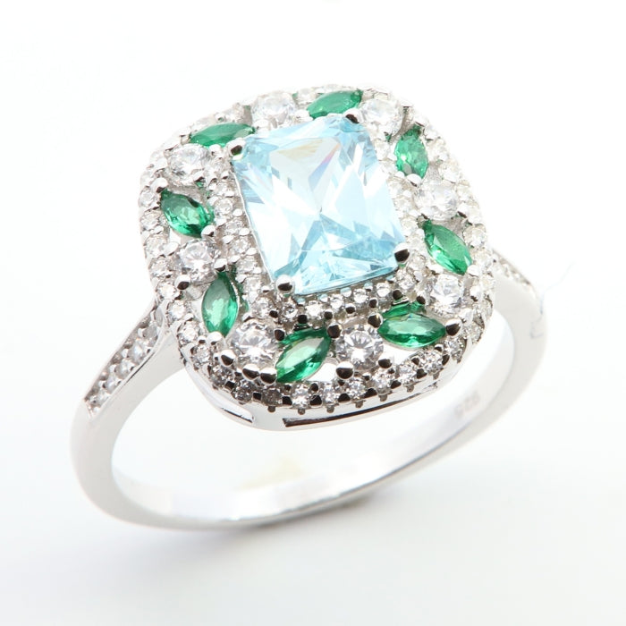 Silver Sky Blue & Green Statement Ring - John Ross Jewellers