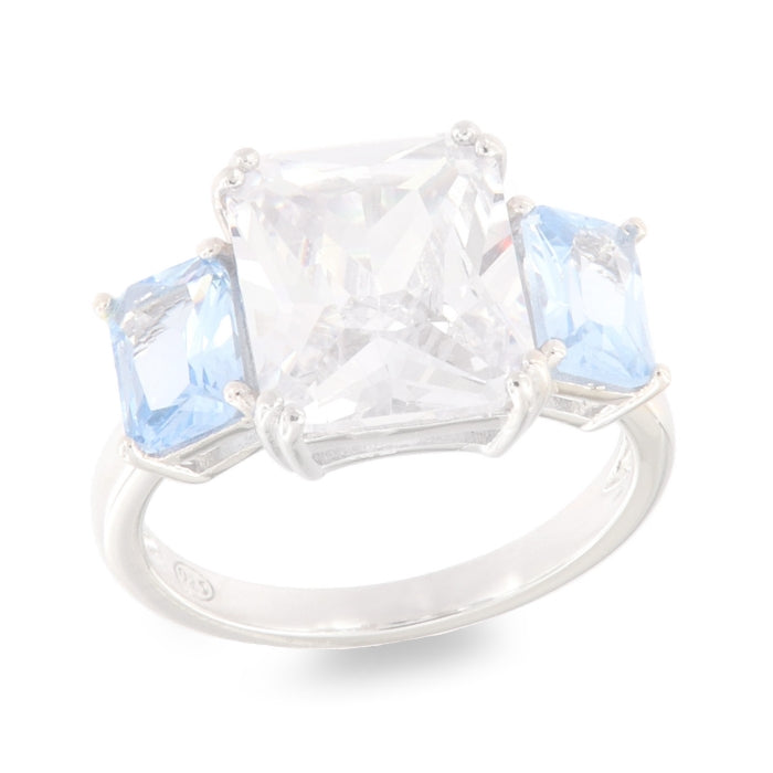 Silver CZ Aqua Trilogy Statement Ring - John Ross Jewellers