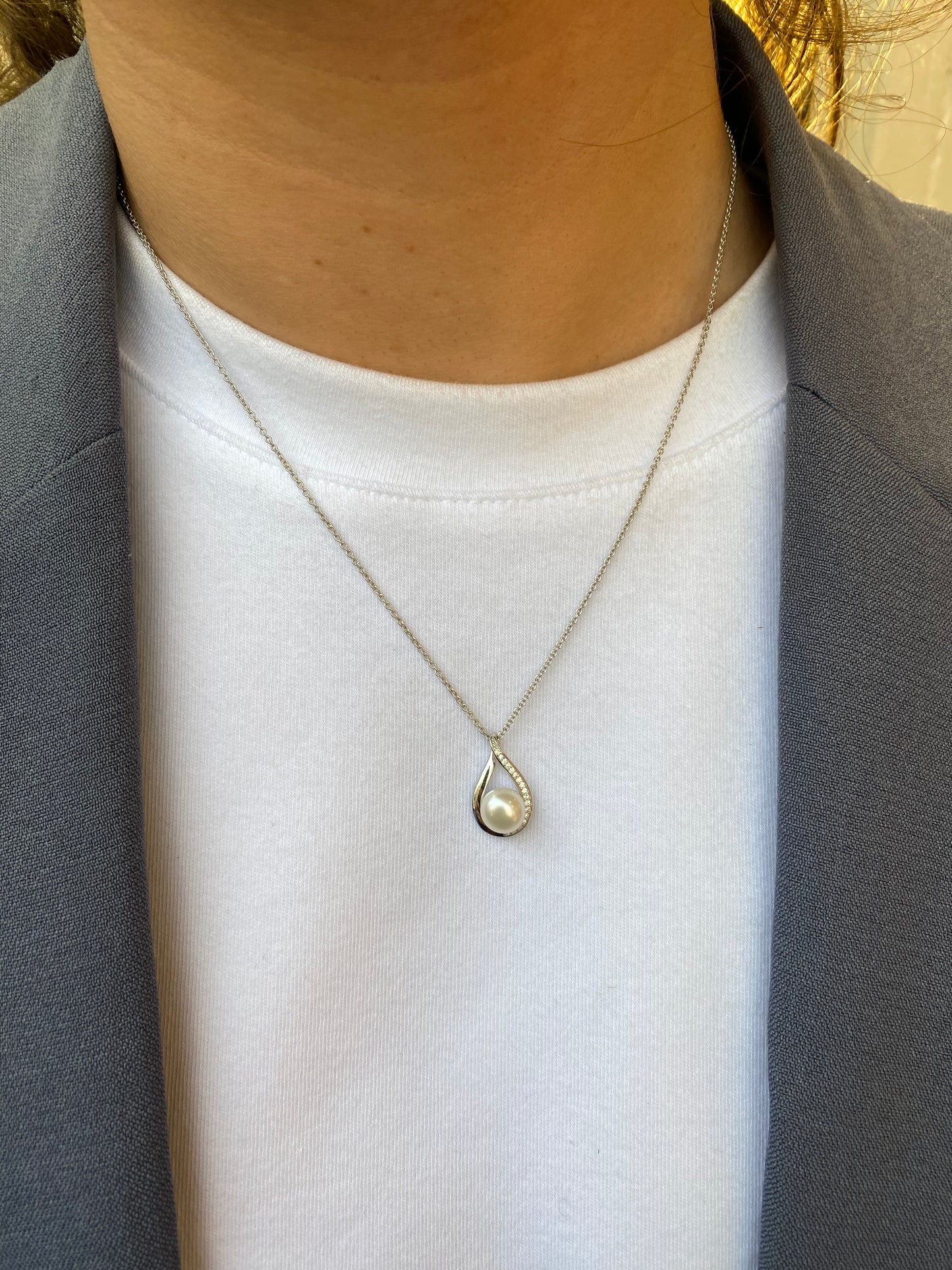 Silver Freshwater Pearl & CZ Necklace | 8mm - John Ross Jewellers