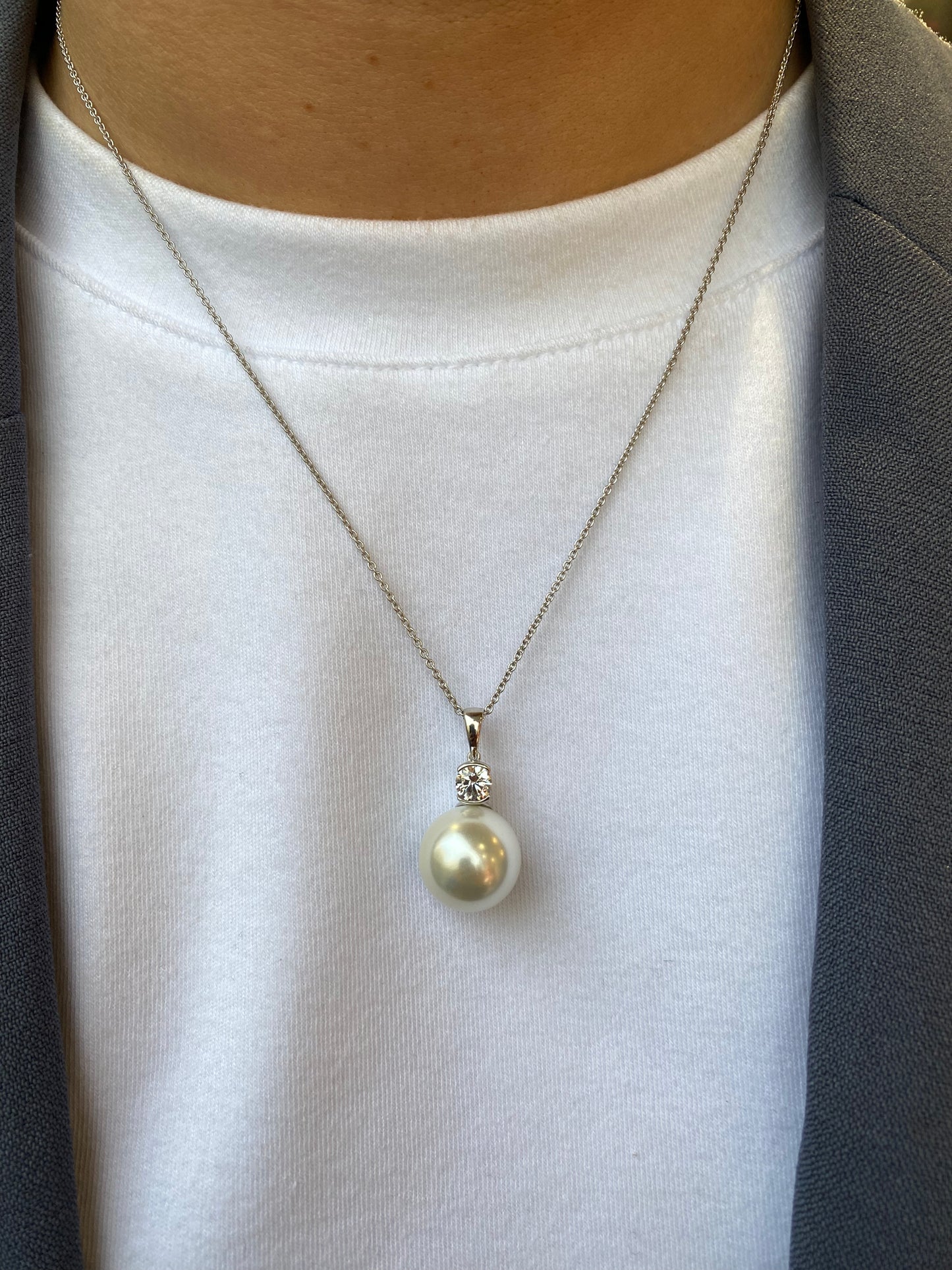 Silver Faux Pearl & CZ Necklace | 14mm - John Ross Jewellers