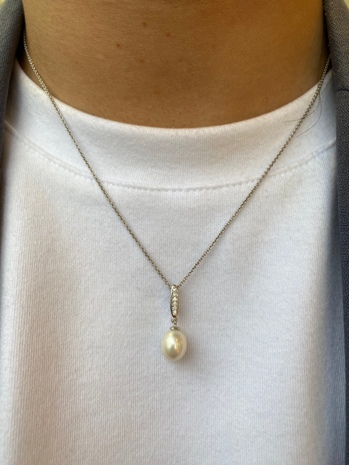 Silver Freshwater Pearl CZ Loop Necklace - John Ross Jewellers