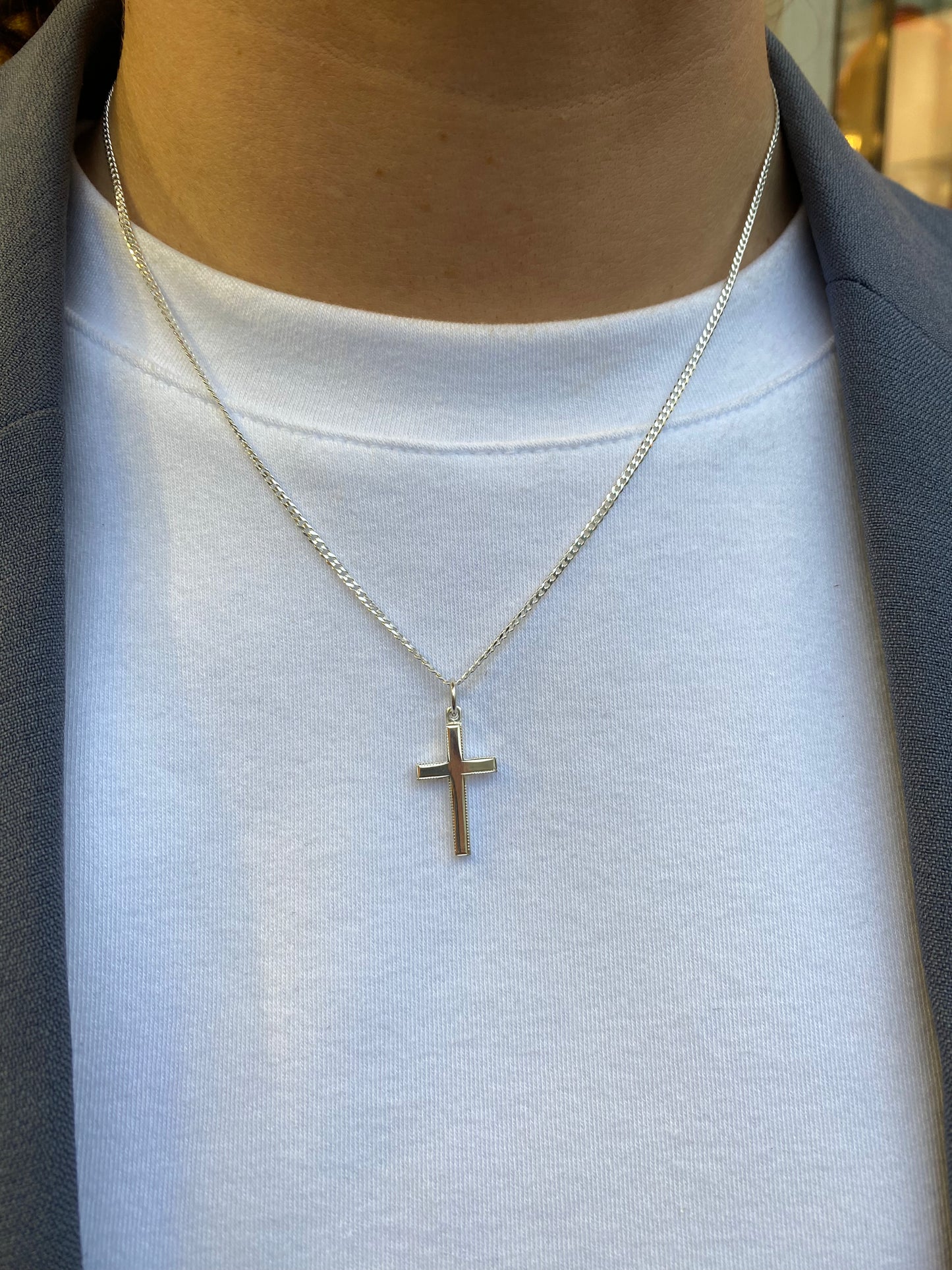 Silver Edged Block Cross Necklace - Medium - John Ross Jewellers