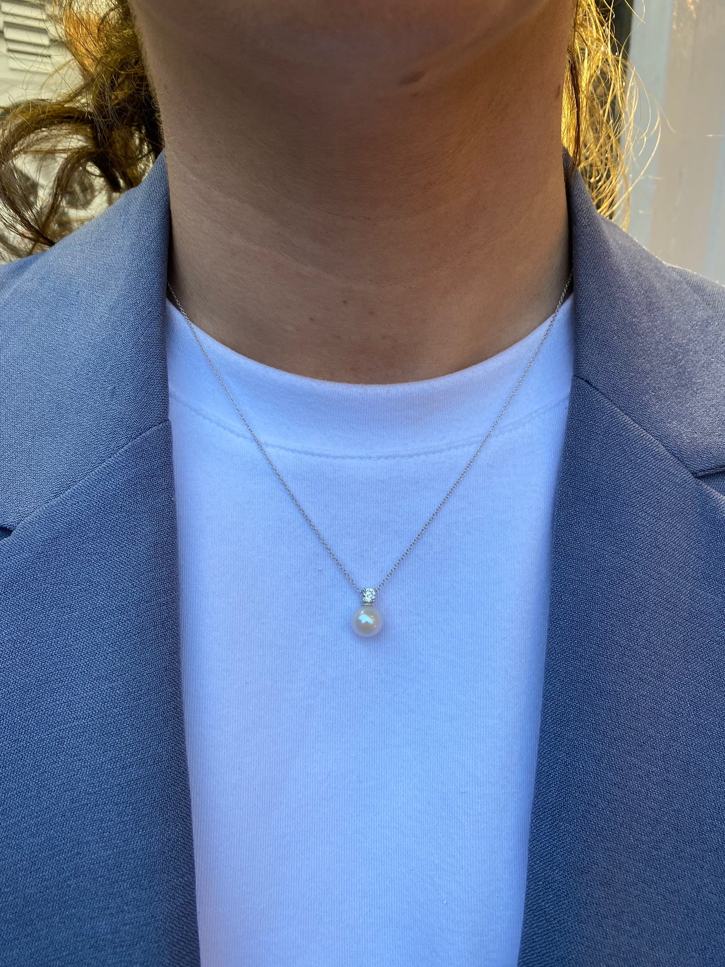 Silver Simple Freshwater Pearl & CZ Necklace | 8mm - John Ross Jewellers