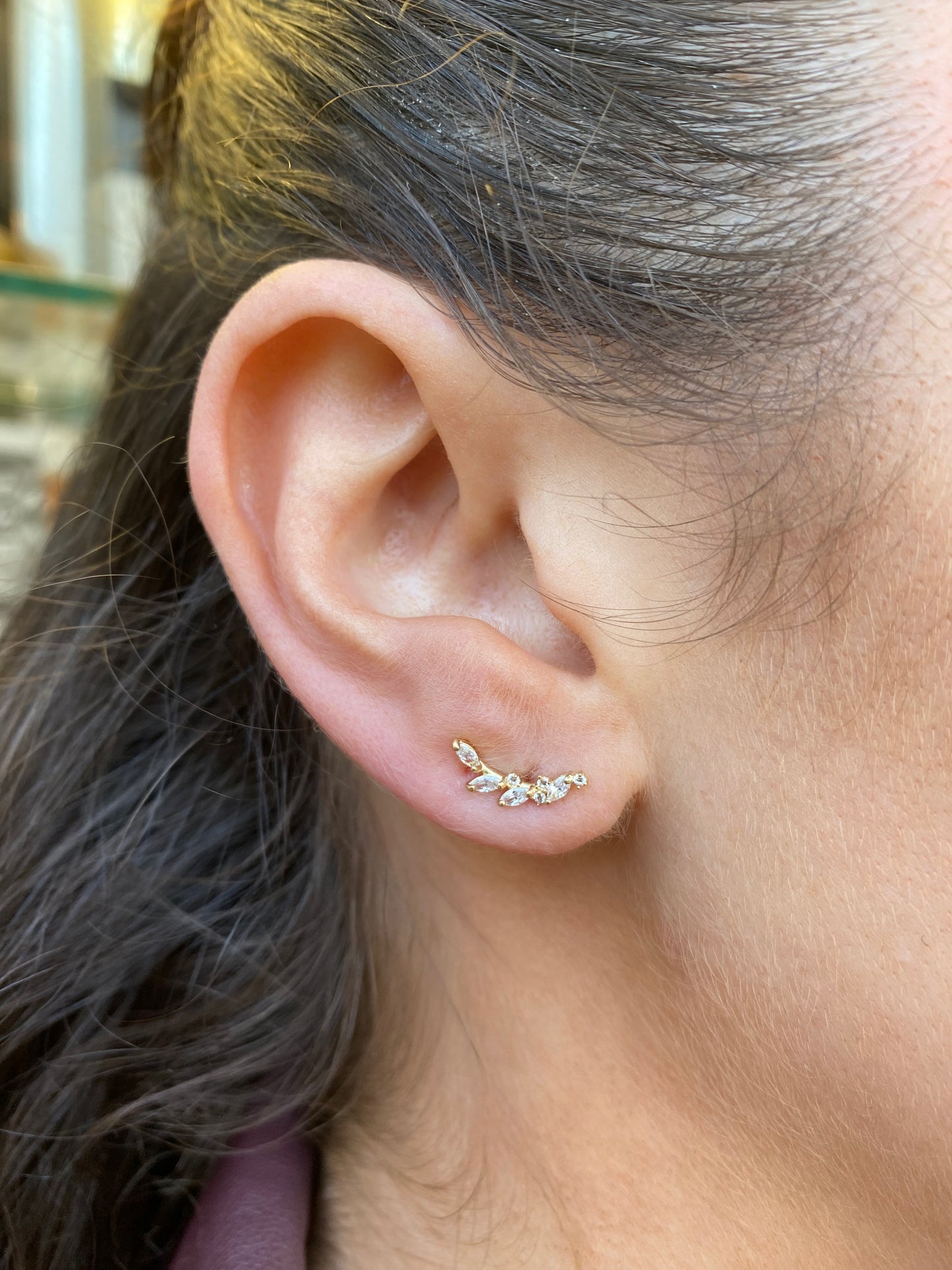 9ct Gold CZ Twig Stud Earrings | Climbers - John Ross Jewellers