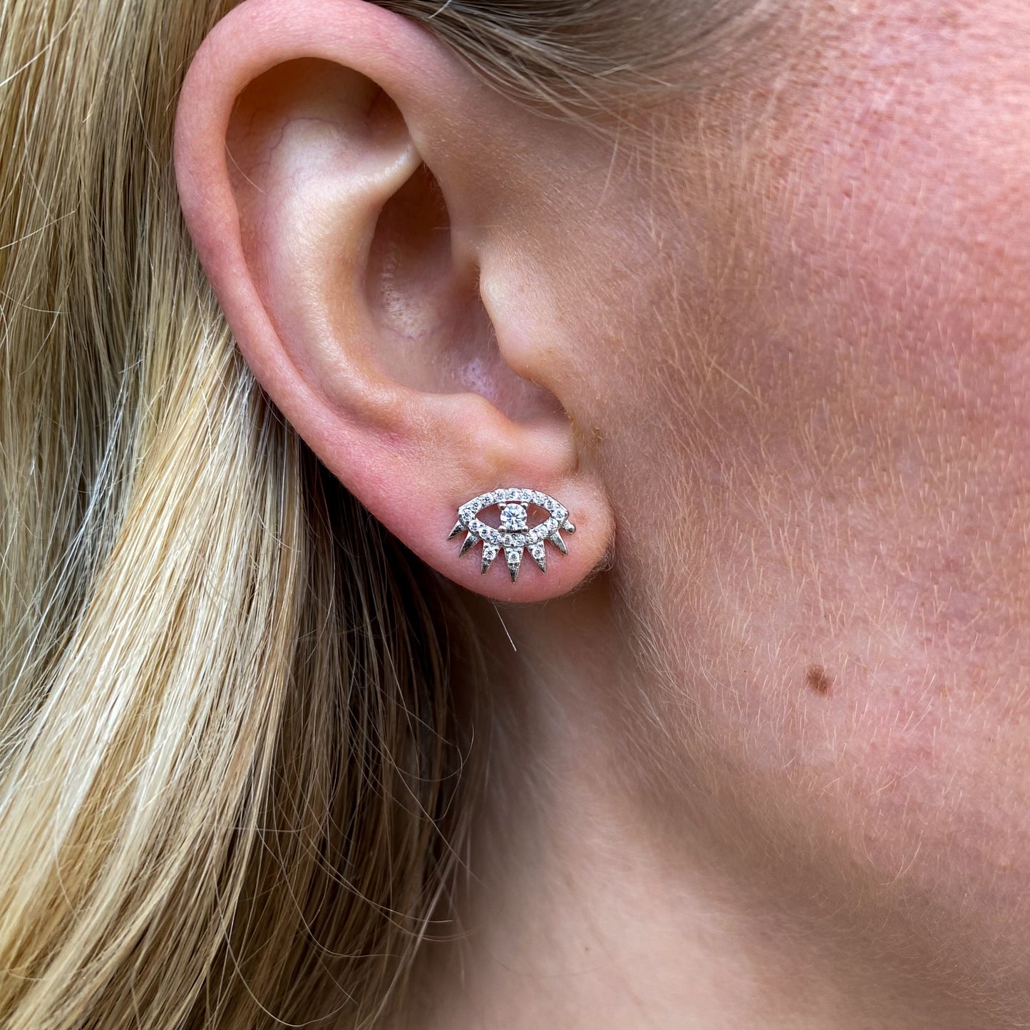 Silver CZ Evil Eye Stud Earrings - John Ross Jewellers