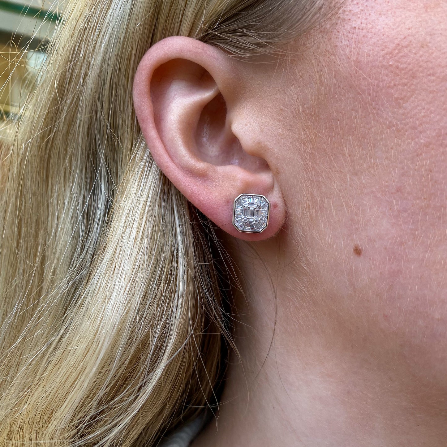 Silver CZ Square Halo Stud Earrings - John Ross Jewellers