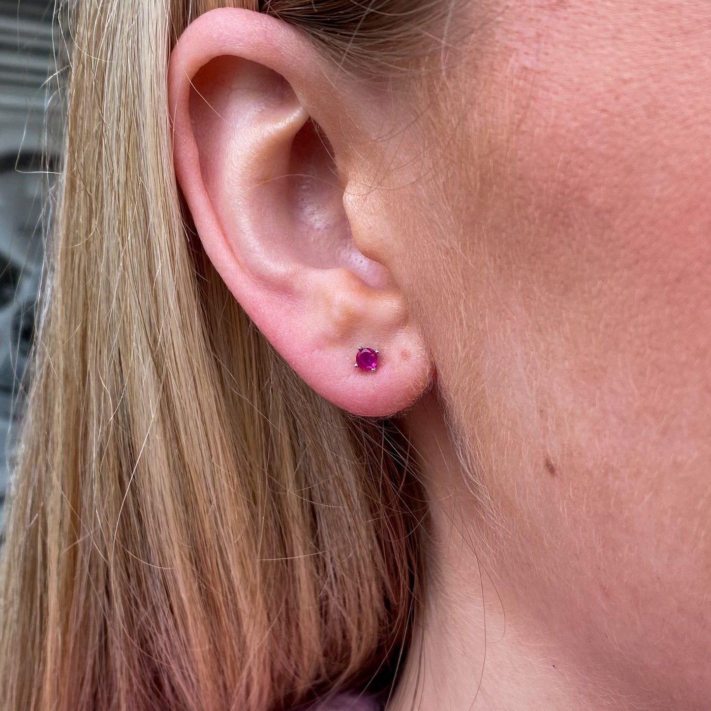 Silver Tiny Stud Earrings | Hot Pink - John Ross Jewellers