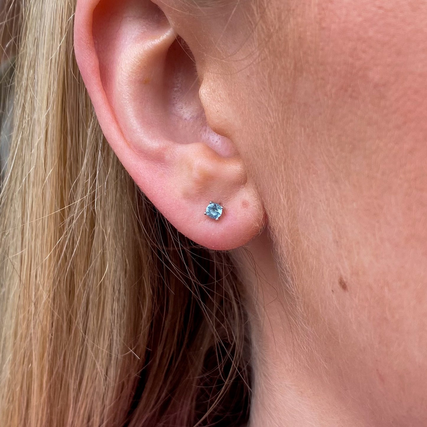 Silver Tiny Stud Earrings | Aqua Blue - John Ross Jewellers