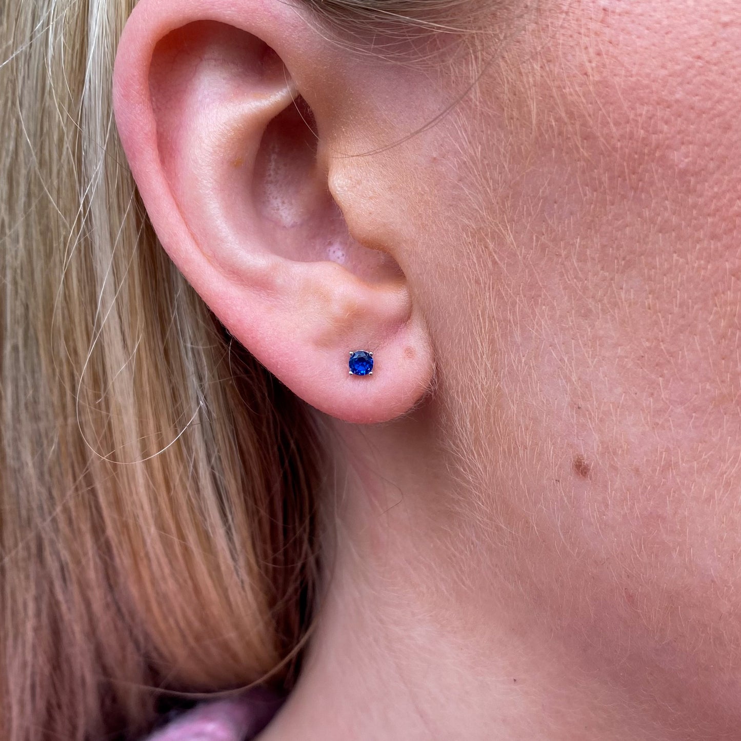 Silver Tiny Stud Earrings | Sapphire Blue - John Ross Jewellers