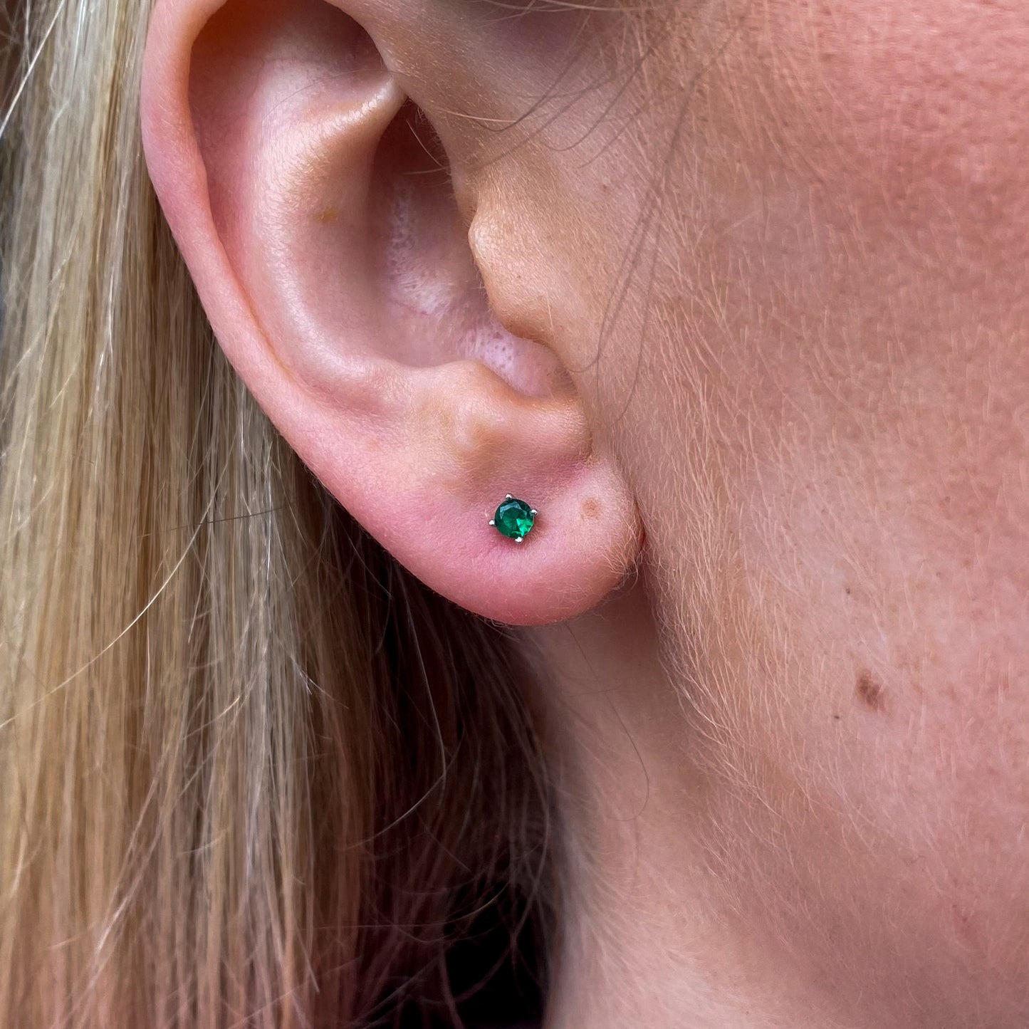 Silver Tiny Stud Earrings | Emerald Green - John Ross Jewellers