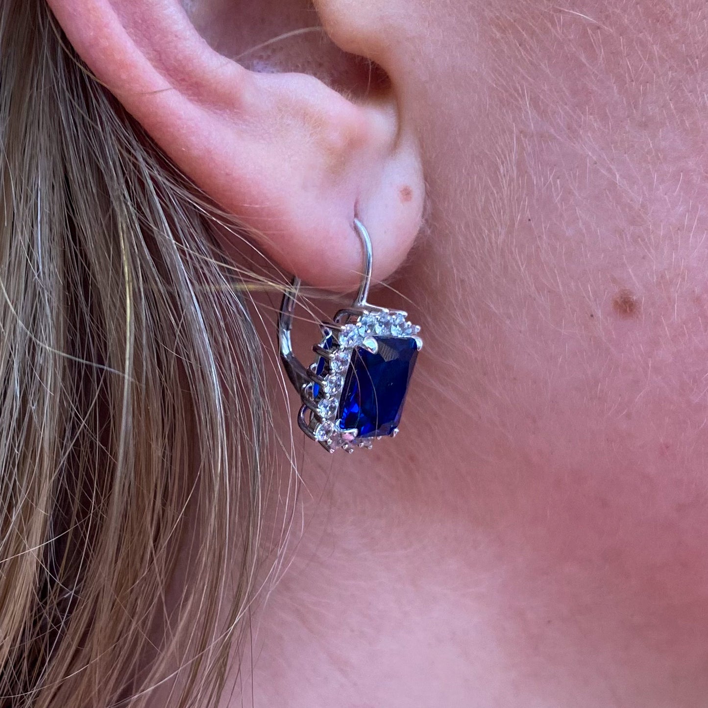 Silver Blue CZ Halo Drop Earrings | German Wires - John Ross Jewellers