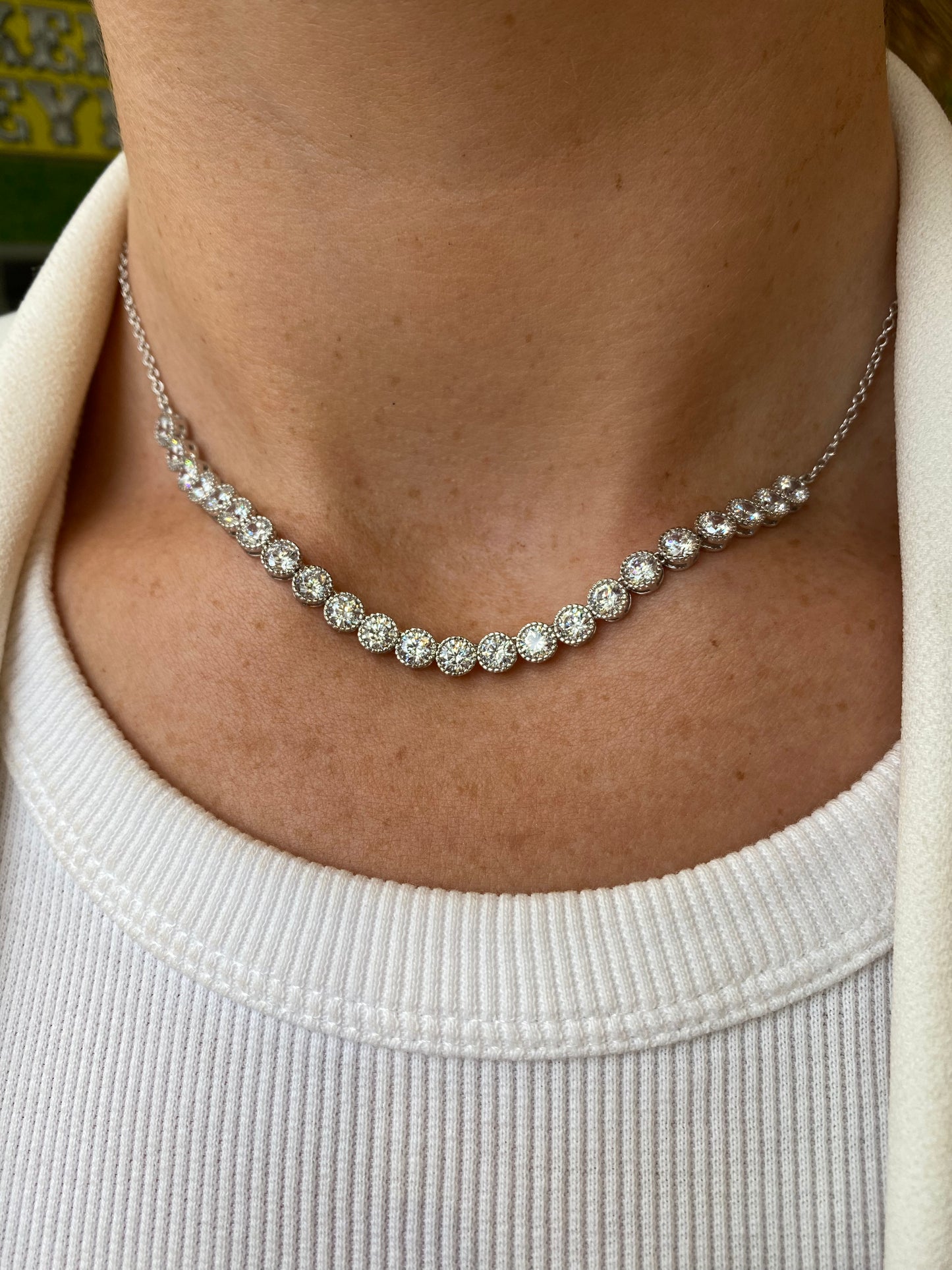 Silver CZ Millgrain Tennis Necklace - John Ross Jewellers