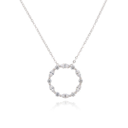 9ct white gold CZ circlet eternity necklace by Mark Milton, featuring sparkling cubic zirconia stones in a delicate circular design.