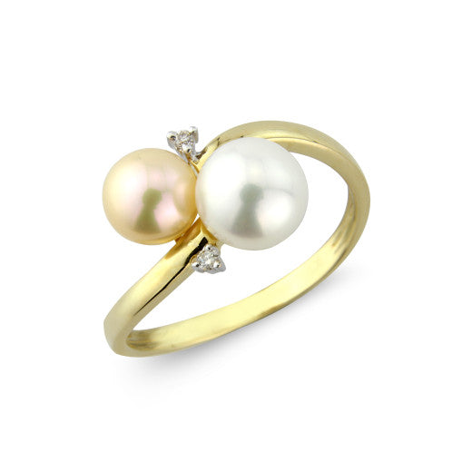 9ct Gold Cultured Pearl & Diamond Moi et Toi Ring - John Ross Jewellers