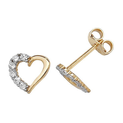 9ct Gold CZ Open Heart Stud Earrings - John Ross Jewellers
