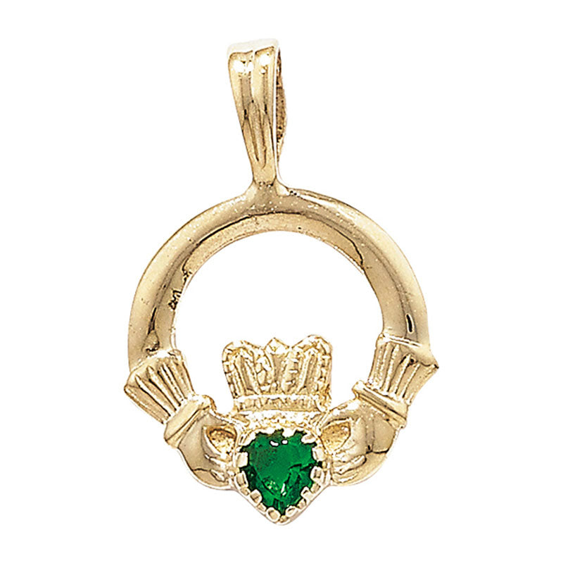 9ct Gold Green CZ Claddagh Necklace - John Ross Jewellers
