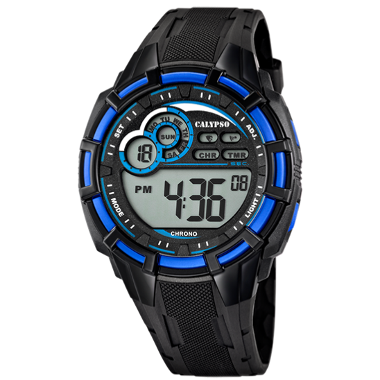 Q&Q Calypso Gents Black & Blue Digital Watch - John Ross Jewellers