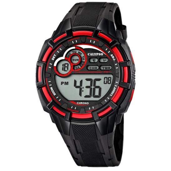Q&Q Calypso Gents Black & Red Digital Watch - John Ross Jewellers