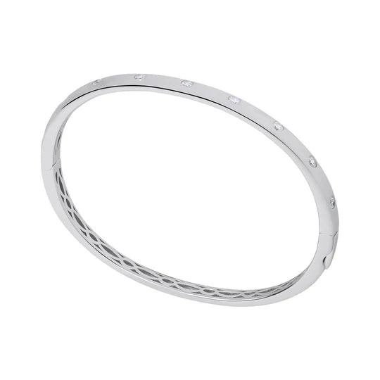 Silver CZ Studded Oval Bangle - John Ross Jewellers