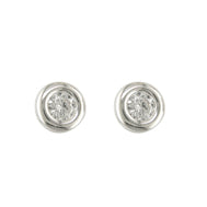 NJO 9ct white gold bezel set cubic zirconia stud earrings with sparkling clear stones on a white background
