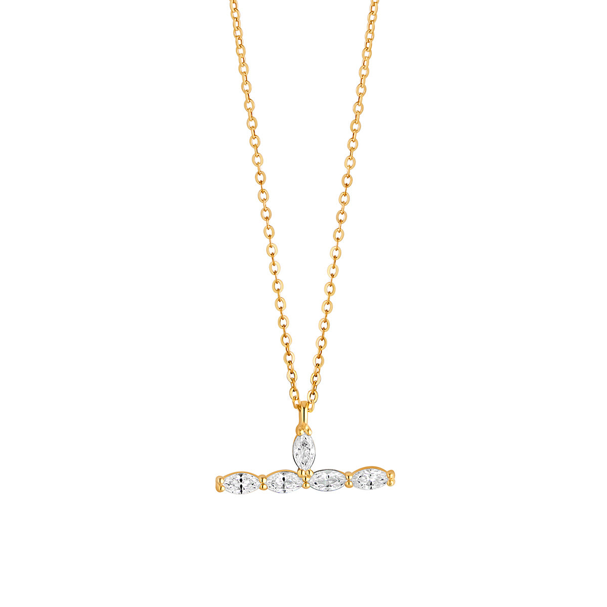 9ct Gold CZ T-Bar Necklace