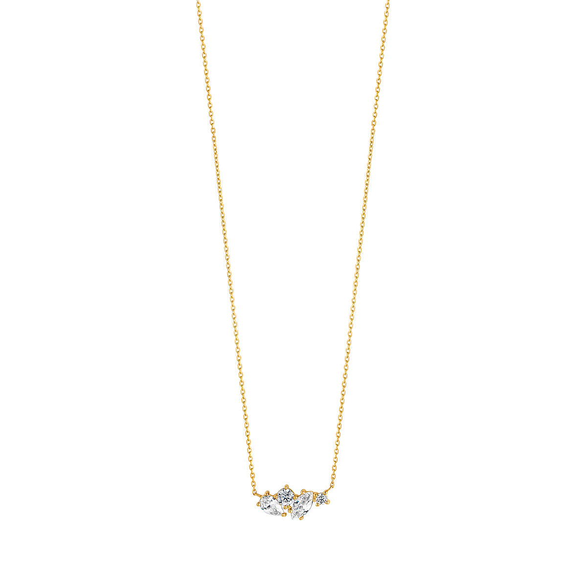 9ct Gold CZ Cluster Necklace