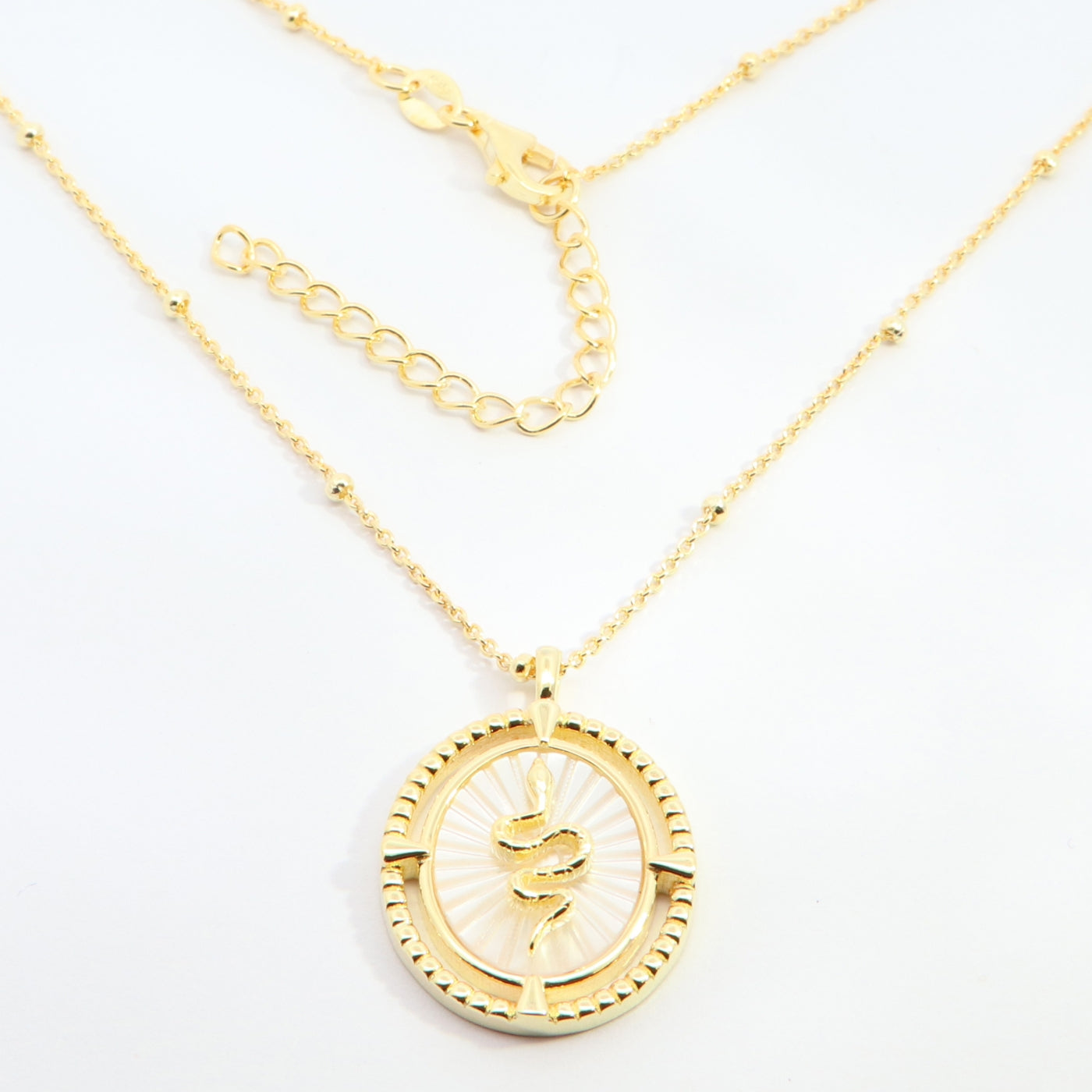 Sunshine Mother of Pearl Serpent Disc Necklace | 40+5cm - John Ross Jewellers